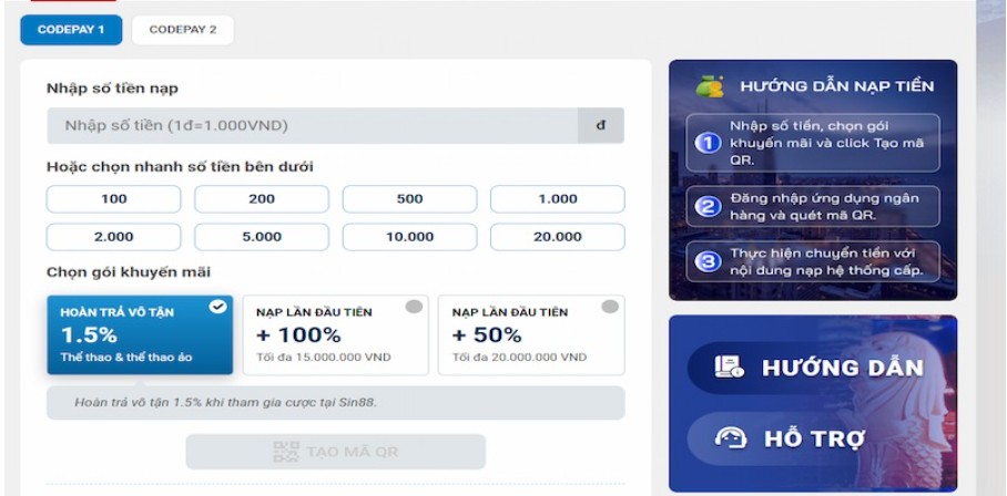 Deposit money to Sin88 quickly and safely through 3 main forms Sin88
