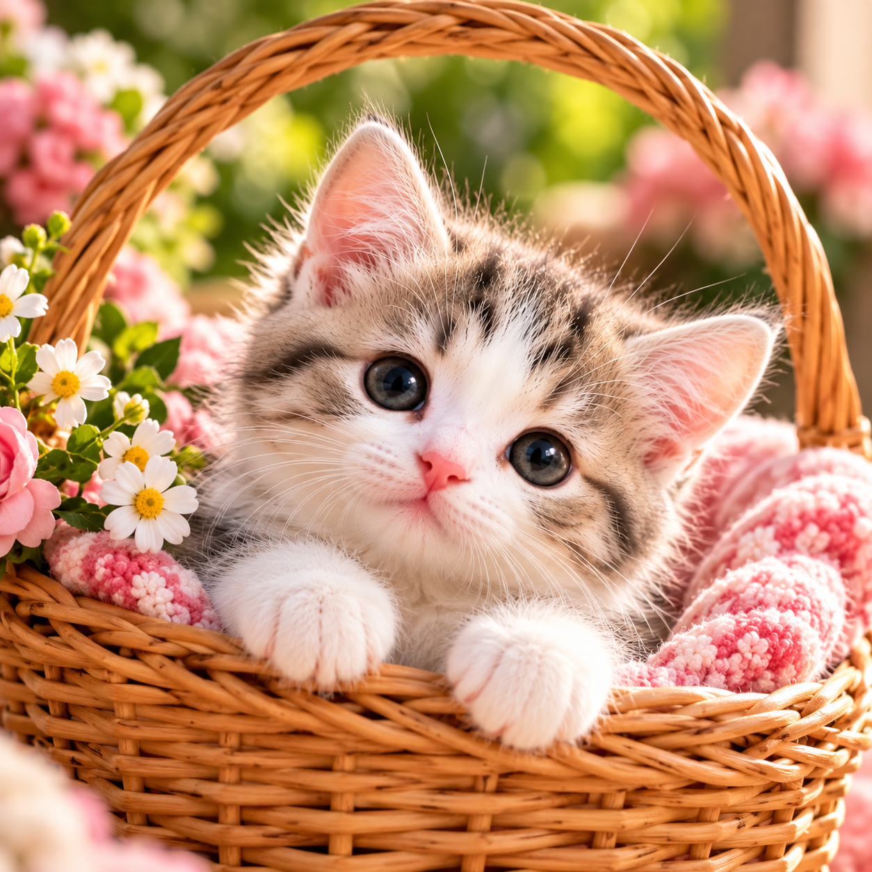 Cute Cat in a Basket