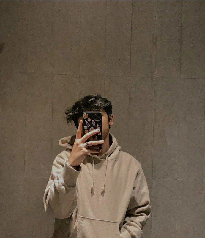Mirror selfie DP boy cartoon character holding a phone